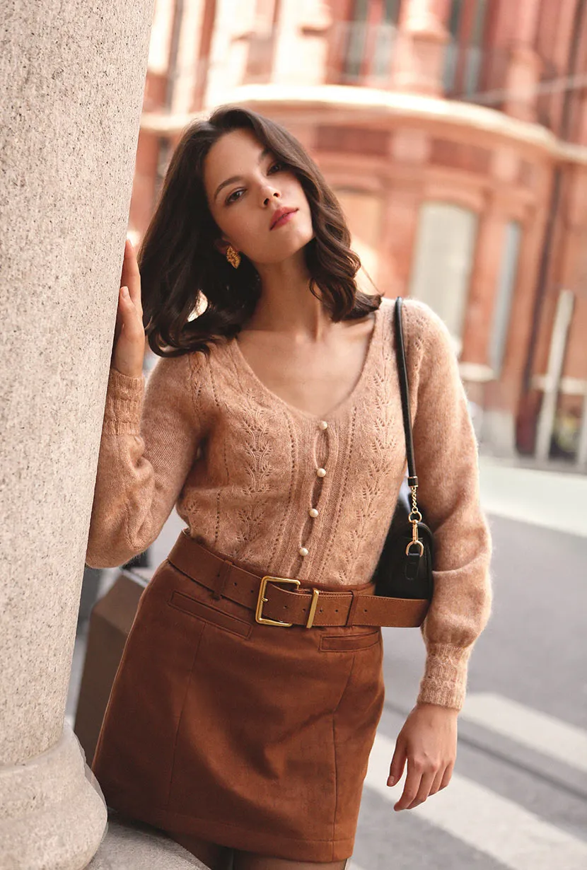 Organza Fit Ashton Mini Suede Skirt - Caramel