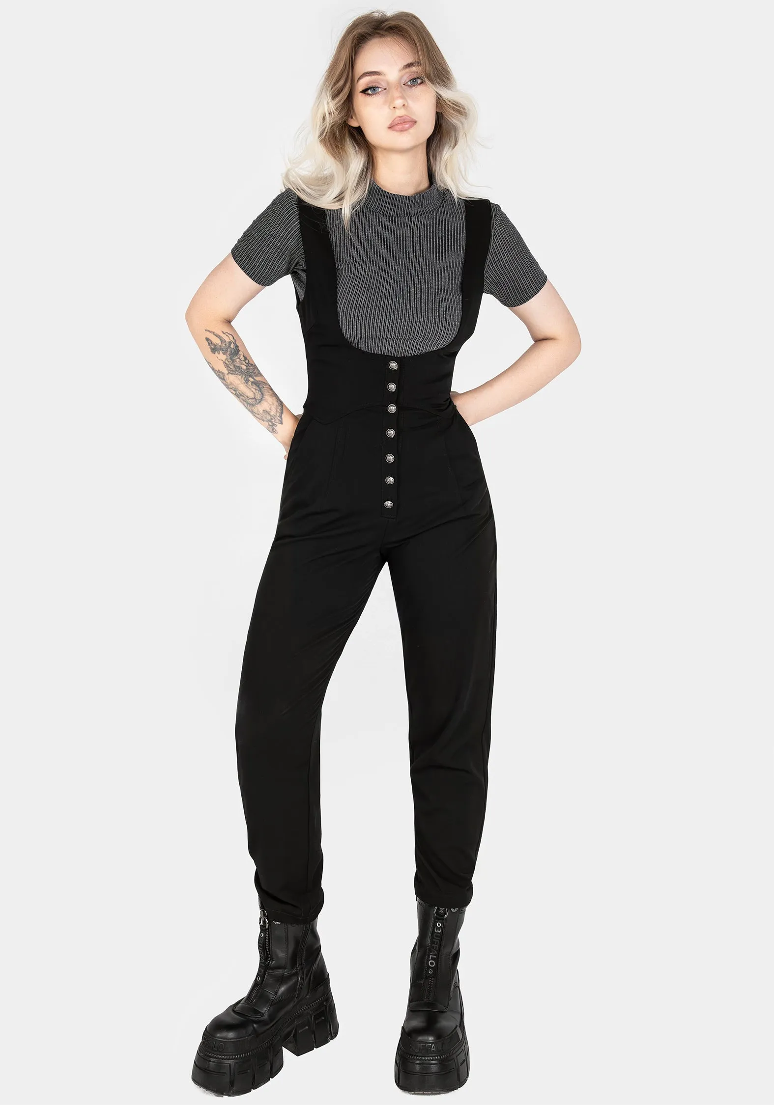 Alicia Tailored Suspender Jumpsuit Stretch Fabric Anti Pilling Treatment