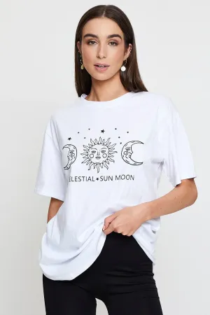 White Graphic T Shirt Short Sleeve All-day style Easy Comfort