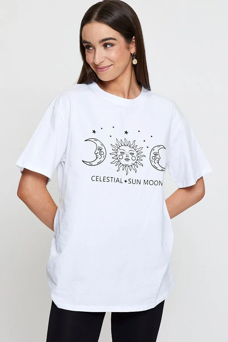 White Graphic T Shirt Short Sleeve Seasonal Layer Casual Layer Look