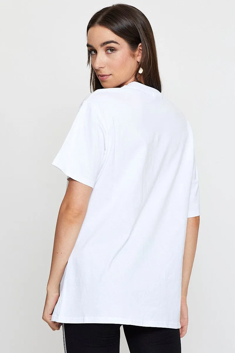 White Graphic T Shirt Short Sleeve Comfy Choice