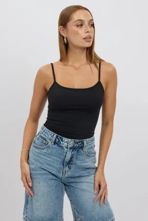 Black Cami Top Thin Strap Supersoft Saga Fit