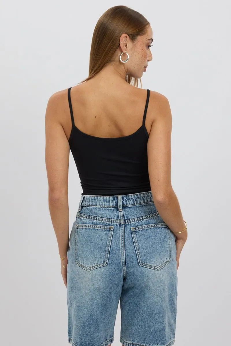 Black Cami Top Thin Strap Supersoft CompressionFreeCuffs Princess Glow