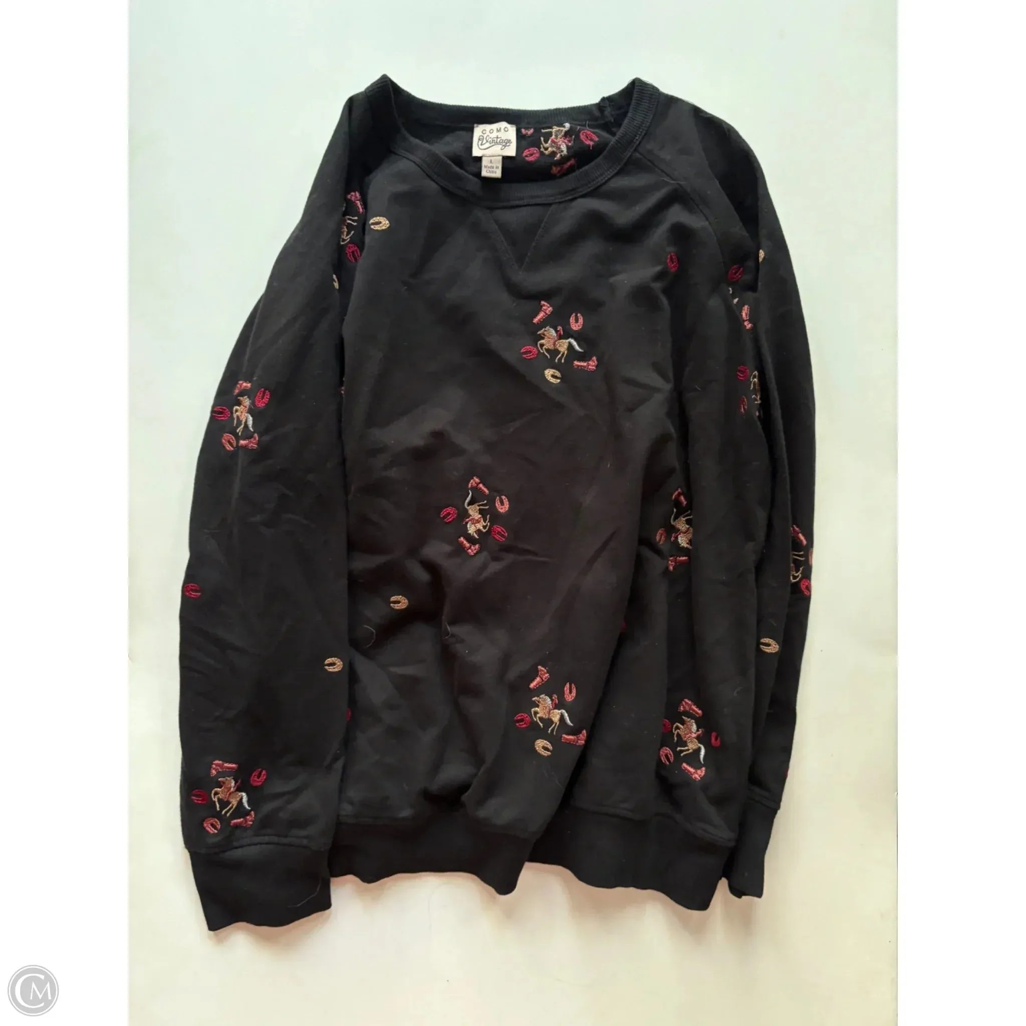 Sweatshirt Crewneck By Como Vintage In Black, Size: L Stream Fit ReflectiveTrimDetails