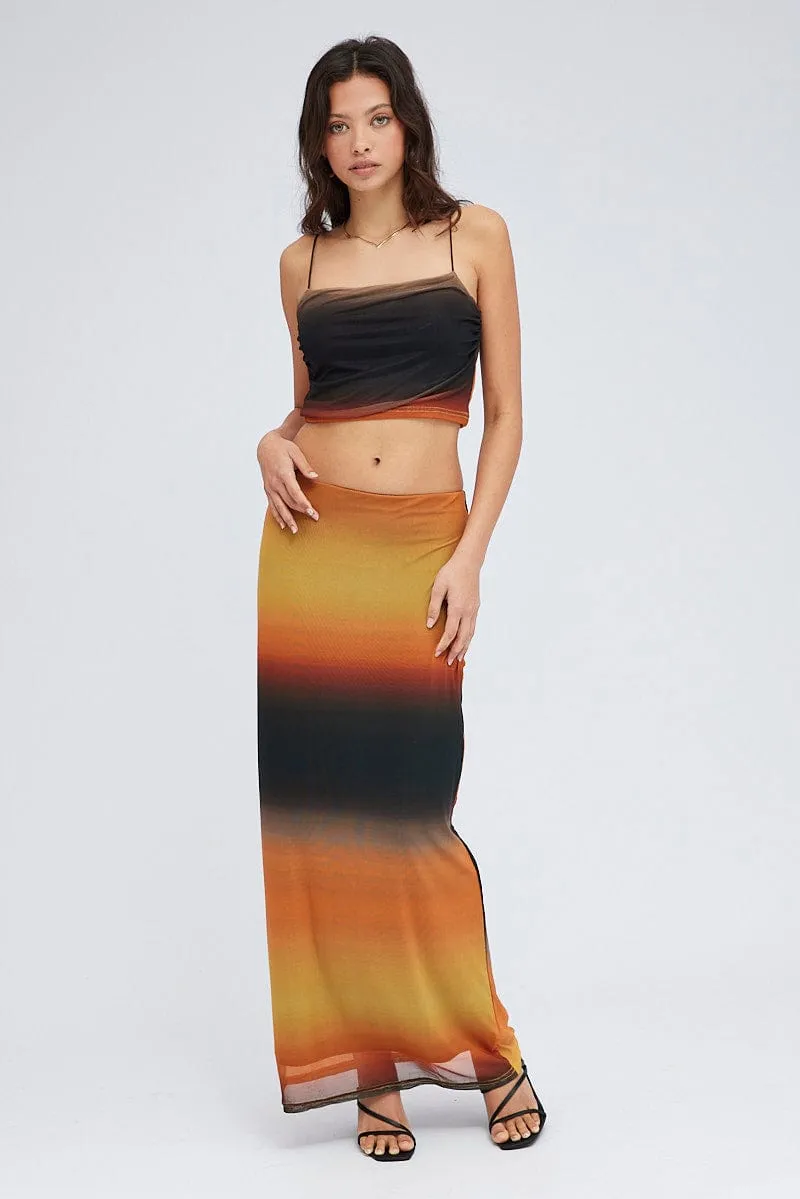 TactileStitching Swim Easy Yellow Abstract Mesh Singlet Sleeveless Crop