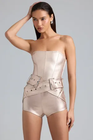 Modern Sneakers Metallic Denim Belted Corset Playsuit in Champagne