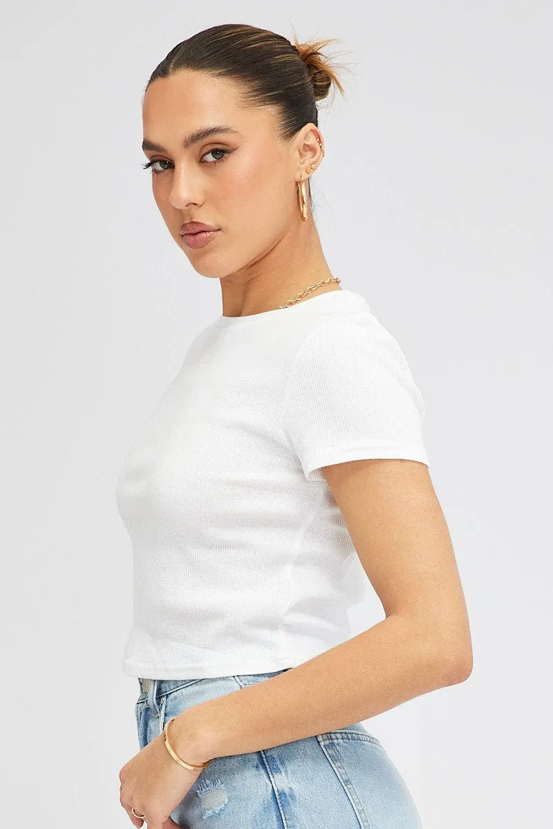 White T Shirt Short Sleeve Crew Neck Move Fast