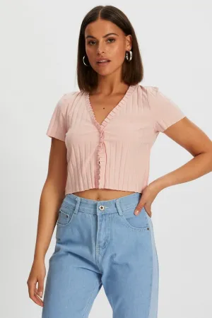 Pink Ribbed Open Front Top Comfortable Jumpsuit