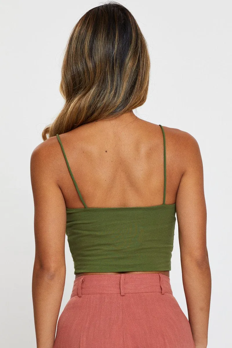 Green Singlet Top Sleeveless StretchableMaterial ComfortWaistband