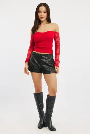 Black Shorts Low Rise Faux Leather athletic clothing WaterResistantFinish