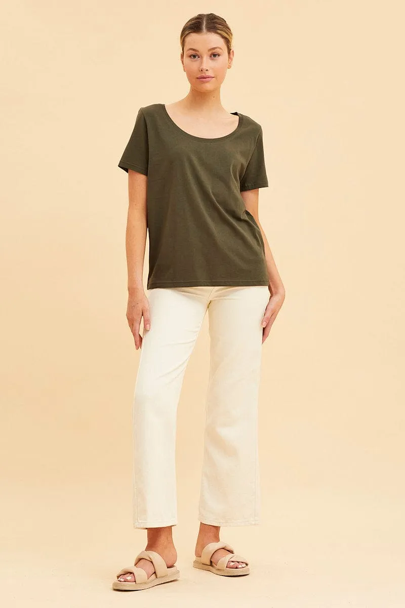 Earth Fit Green Relaxed T-Shirt Scoop Neck Short Sleeve