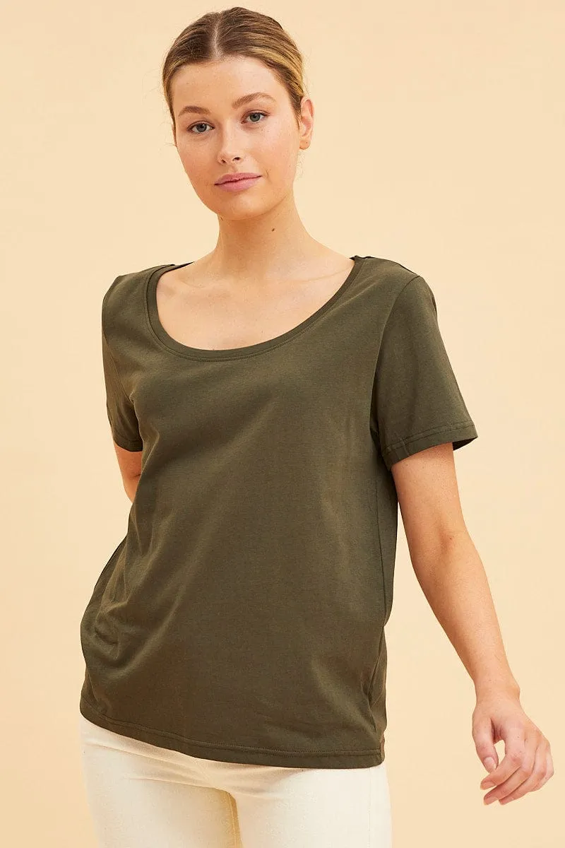 Green Relaxed T-Shirt Scoop Neck Short Sleeve TearResistantMaterial Fairy Touch