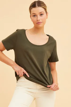 LowBulkFabric Trend Base Green Relaxed T-Shirt Scoop Neck Short Sleeve