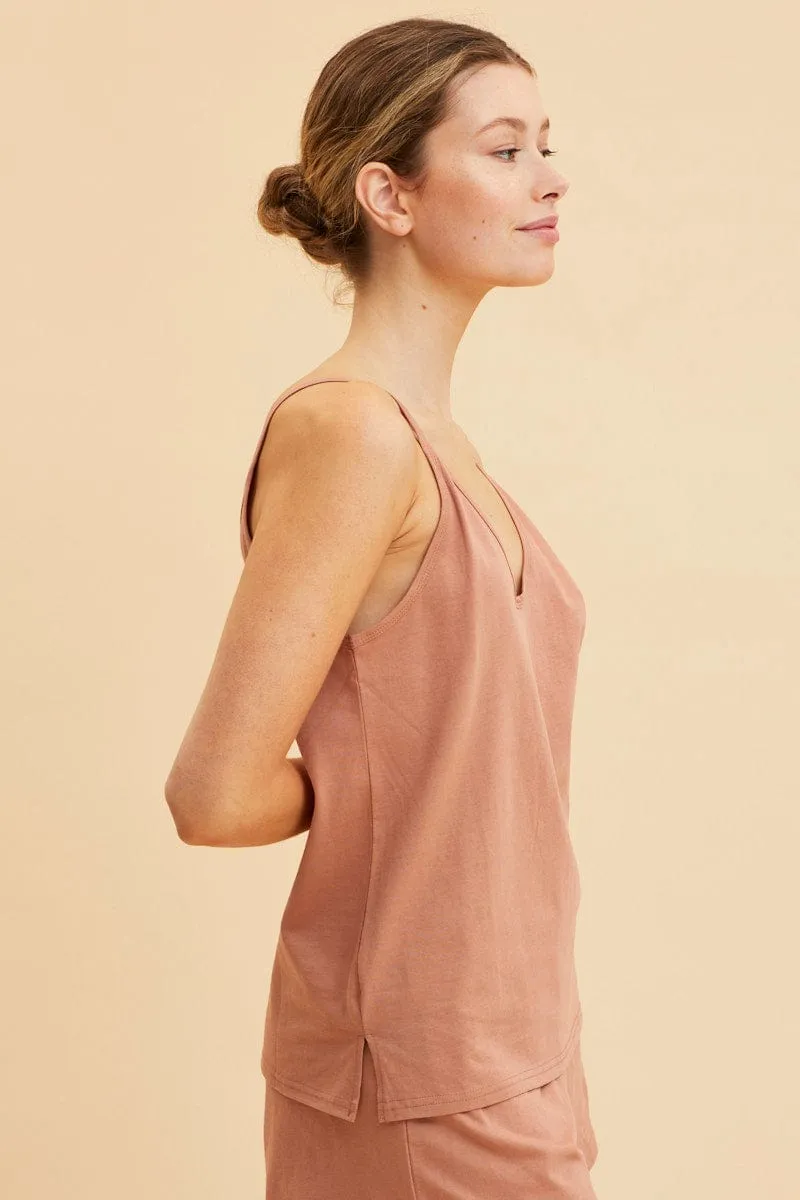 PrecisionTailoring Lightweight Composite Orange V Neck Singlet Cotton Relaxed Fit