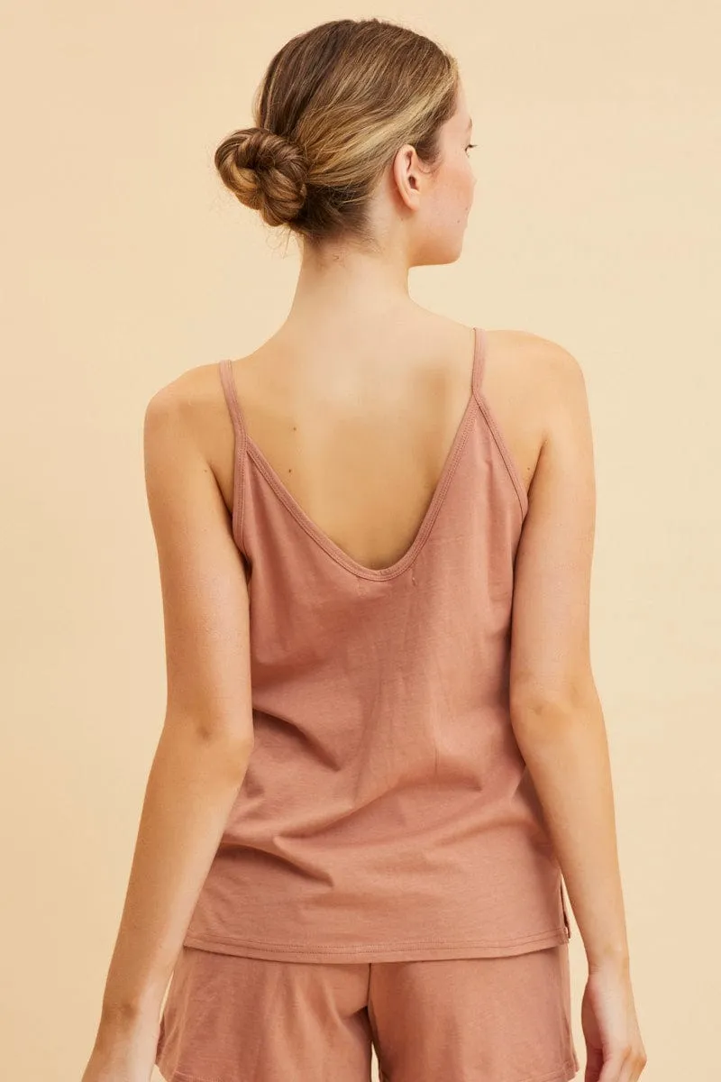 Orange V Neck Singlet Cotton Relaxed Fit AntiPilling Surface Natural Fiber Blend
