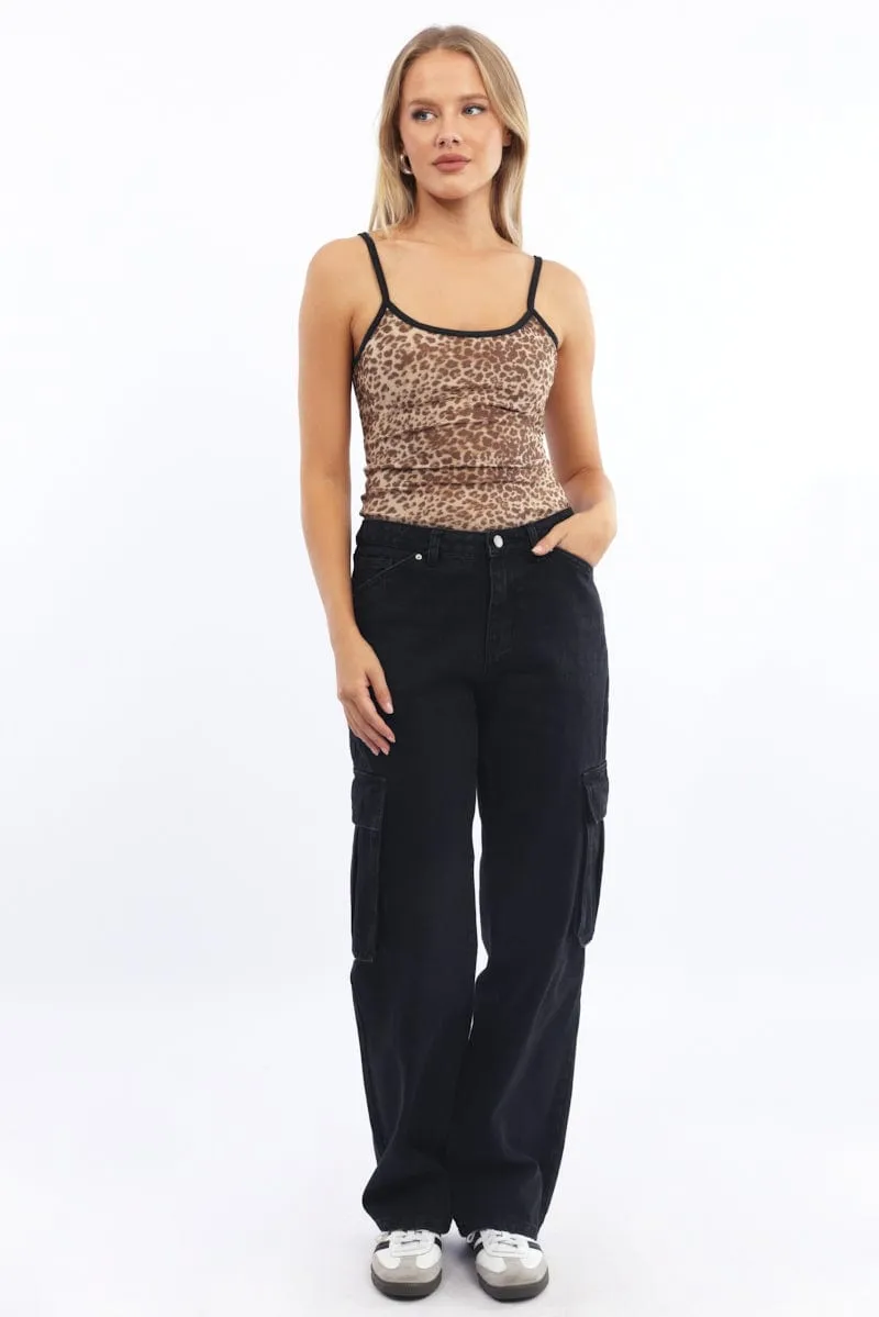 Metro Mode EcoFriendlyDye Brown Animal Print Singlet Top