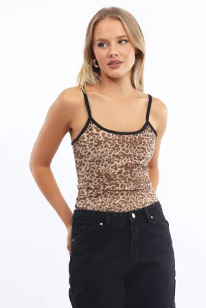 Brown Animal Print Singlet Top Skin Hug Couple Look