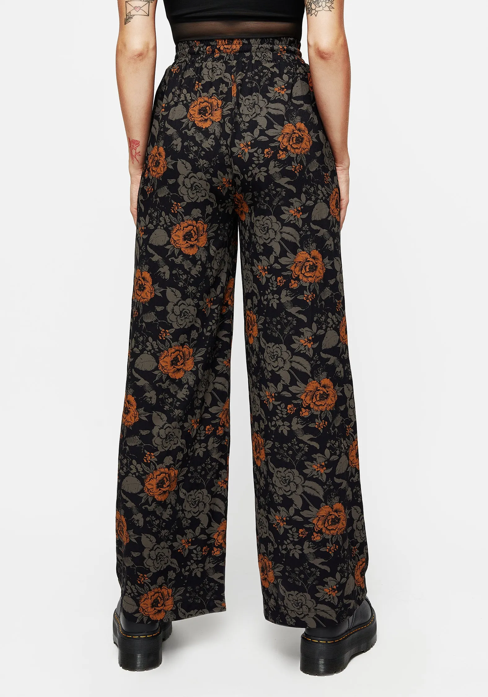 Sweat Wicking Lining Mortify Floral Print Wide Leg Trousers