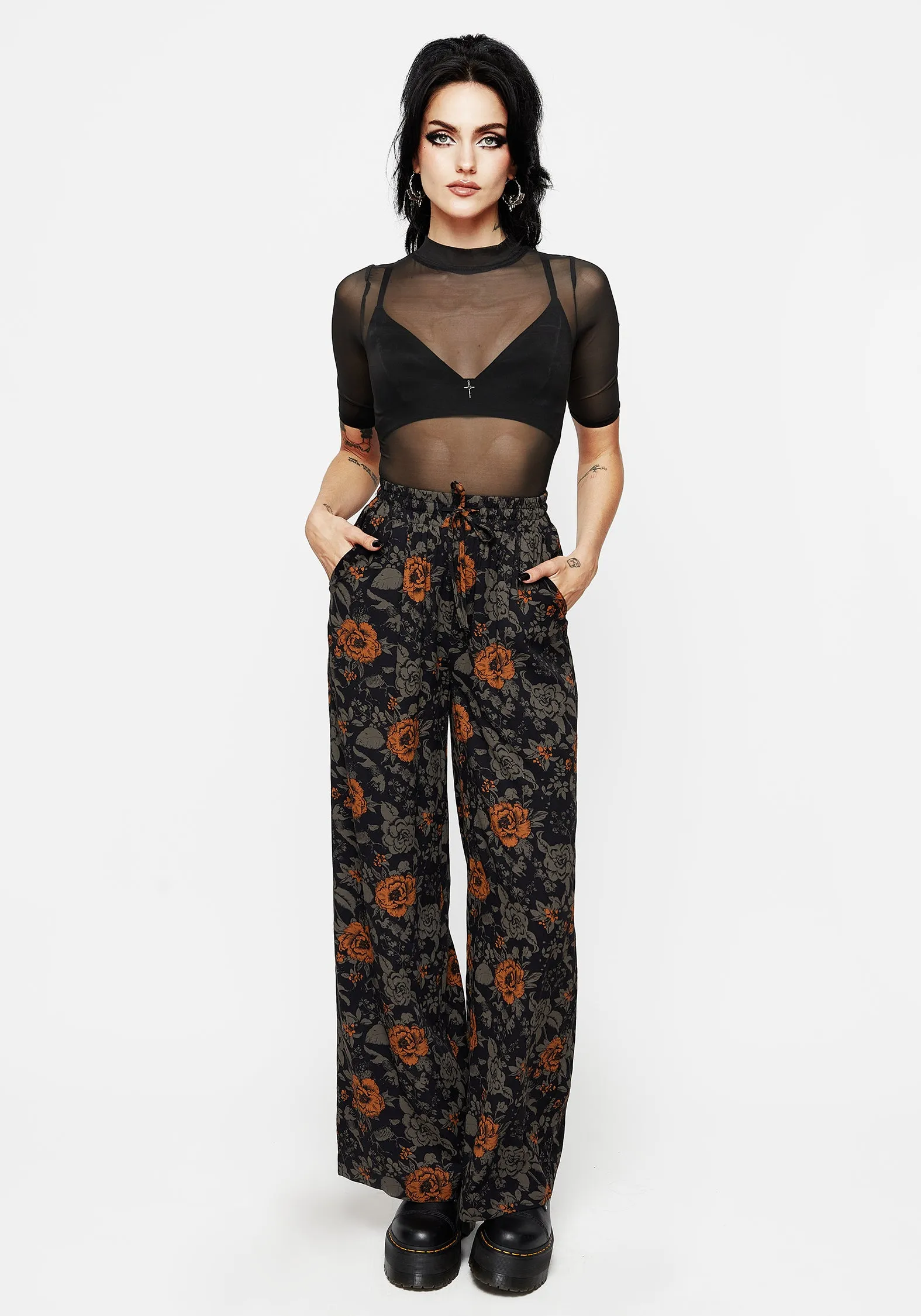 Refined fit Mortify Floral Print Wide Leg Trousers