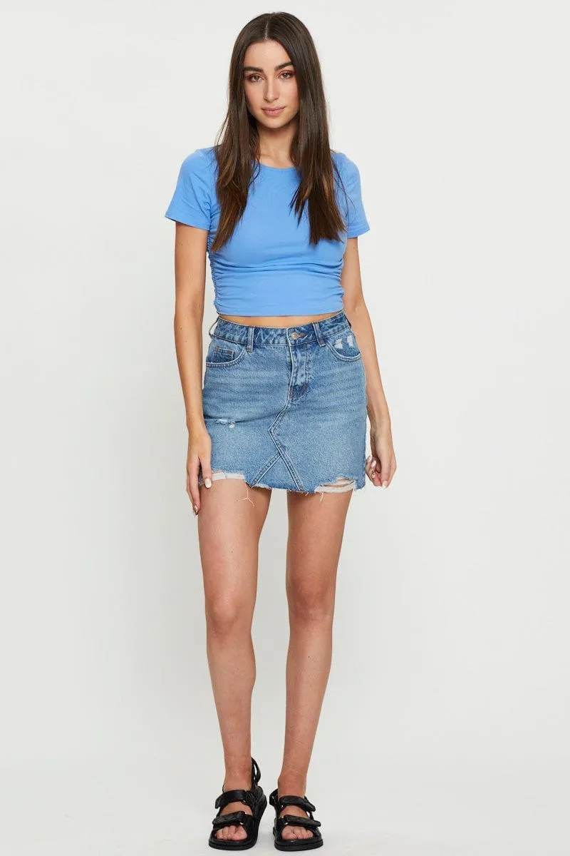 Polish Tone Blue T Shirt Top Short Sleeve