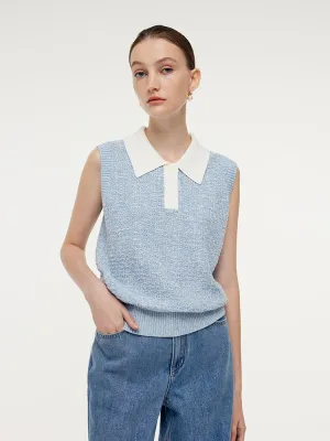 Snag Resistant Surface Contrast Collar Women Knit Polo Tank Top