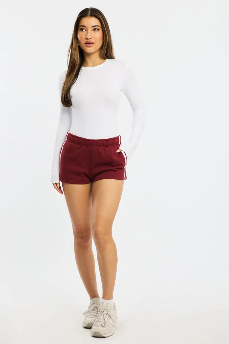 Red Track Shorts Elasticated MoistureWickingLining FasteningLoops