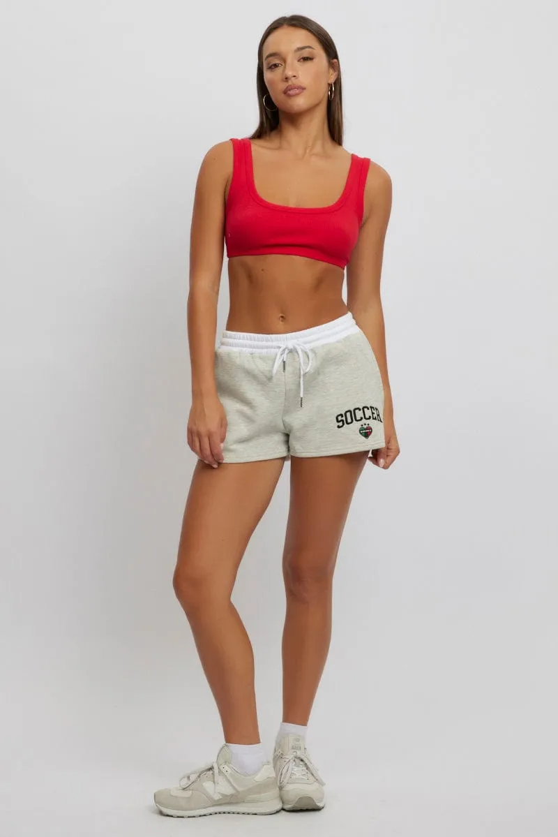 High Rise Waist Grey Track Shorts Contrast Waist Band