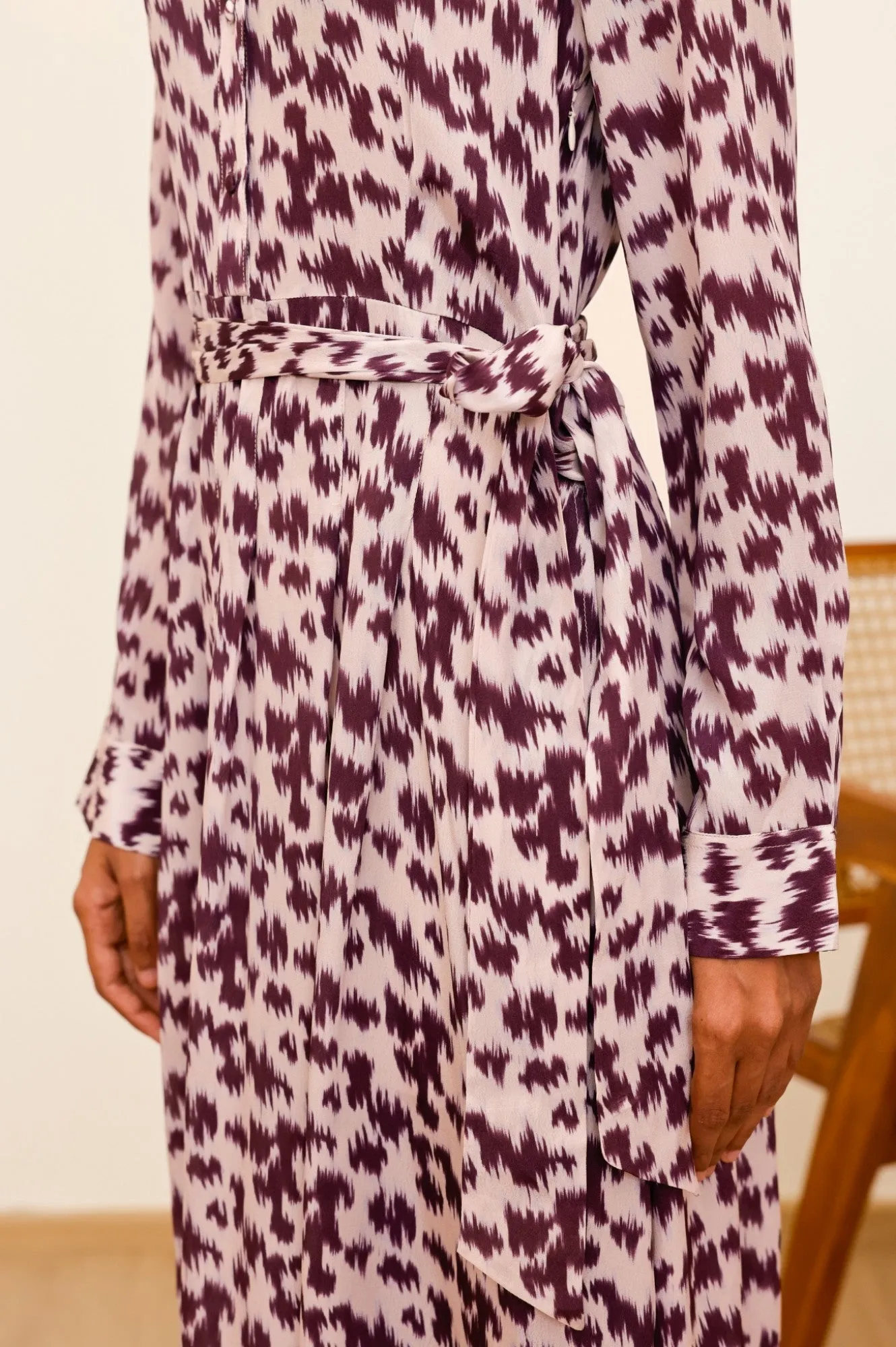 Minette Viscose Crepe Printed Shirt Dress | Animal Ikat Fig Photo Spot