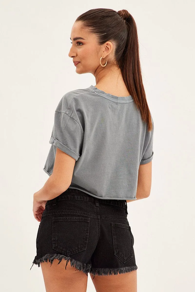 Roll Resistant Waist Plus Size Black Relaxed Denim Shorts Low Rise
