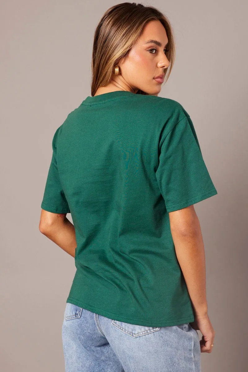 Green Graphic Tee Short Sleeve Skinny Fit Wrinkle Resistant Finish