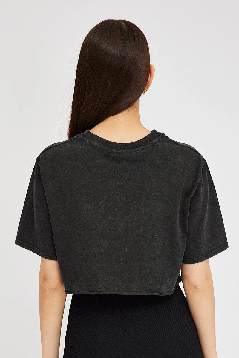 Grey Graphic Tee Short Sleeve Crop Round Neck Comfy Layering
