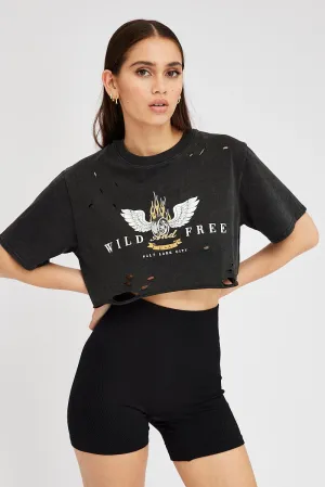 Sporty Chic Grey Graphic Tee Short Sleeve Crop Round Neck