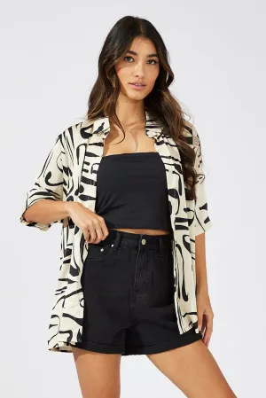 White Abstract Shirt Short Sleeve City Beat Comfortable fit