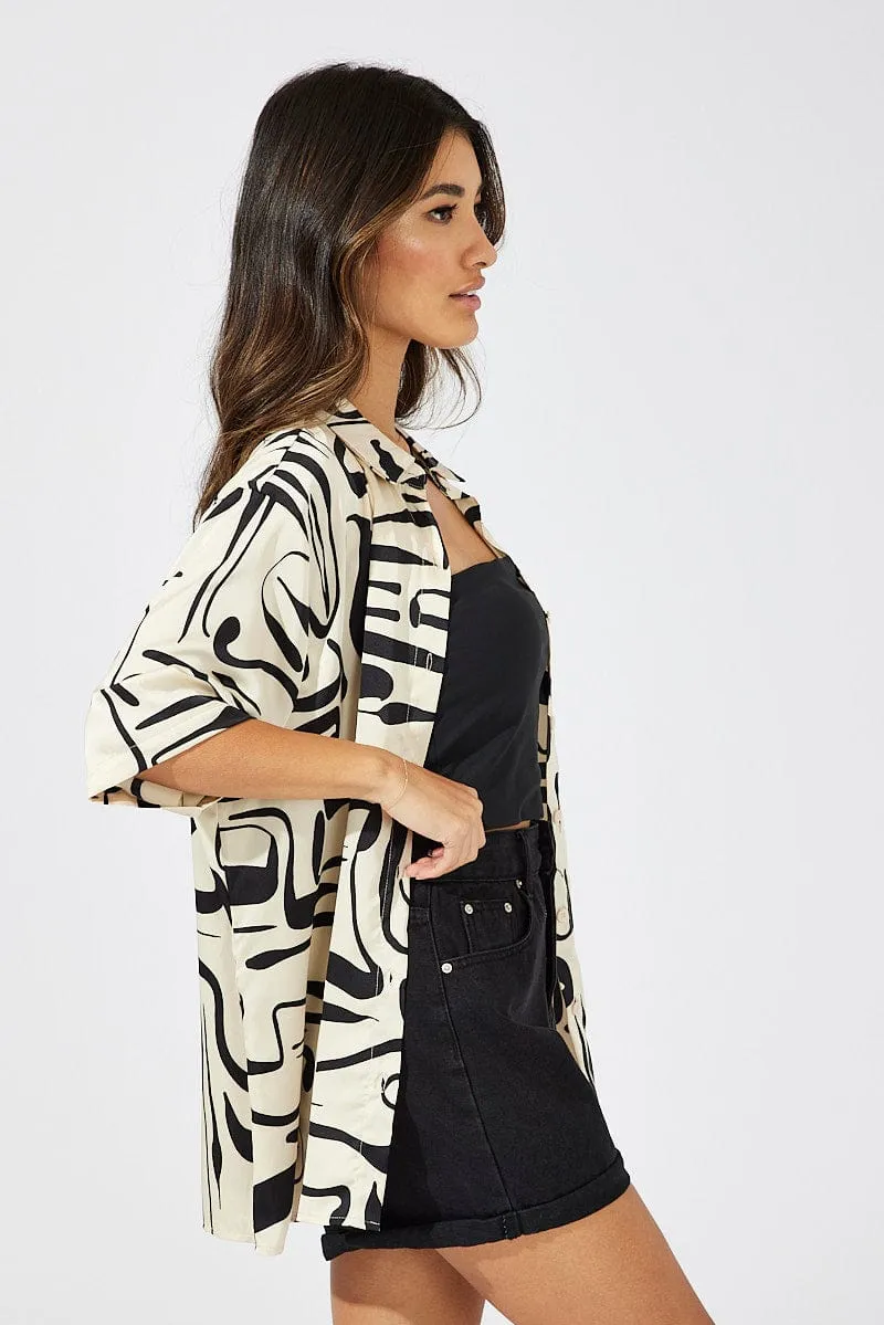 White Abstract Shirt Short Sleeve Cold Weather Weather Protection