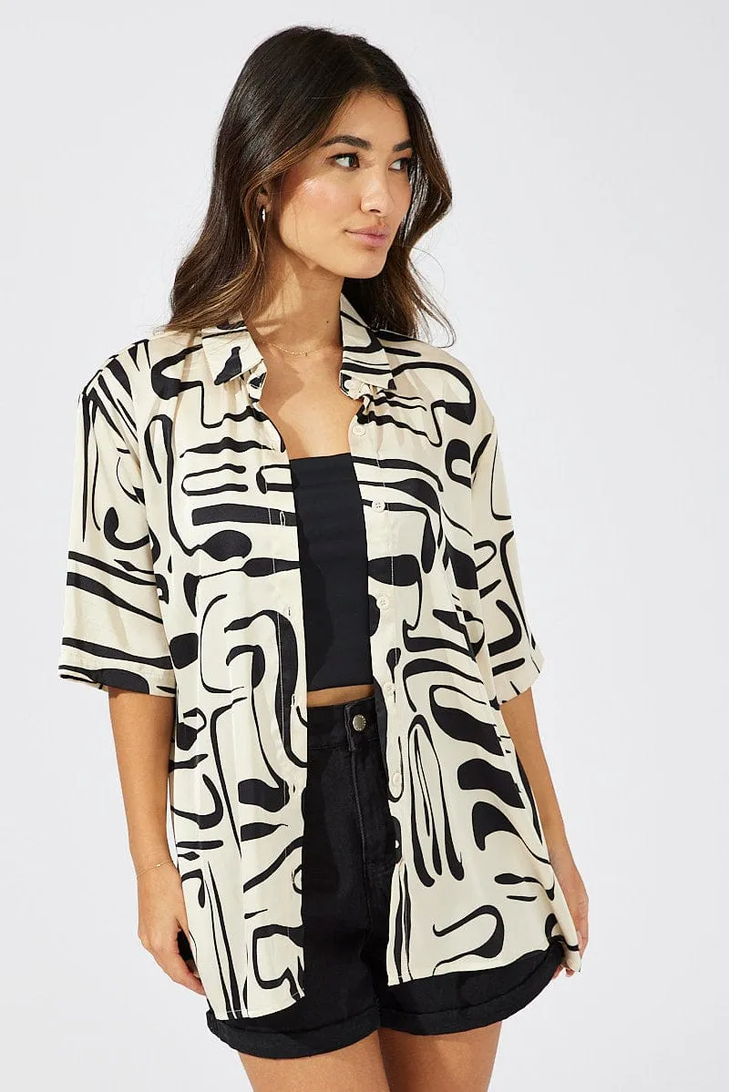 Pure Tone Modern Outfit White Abstract Shirt Short Sleeve