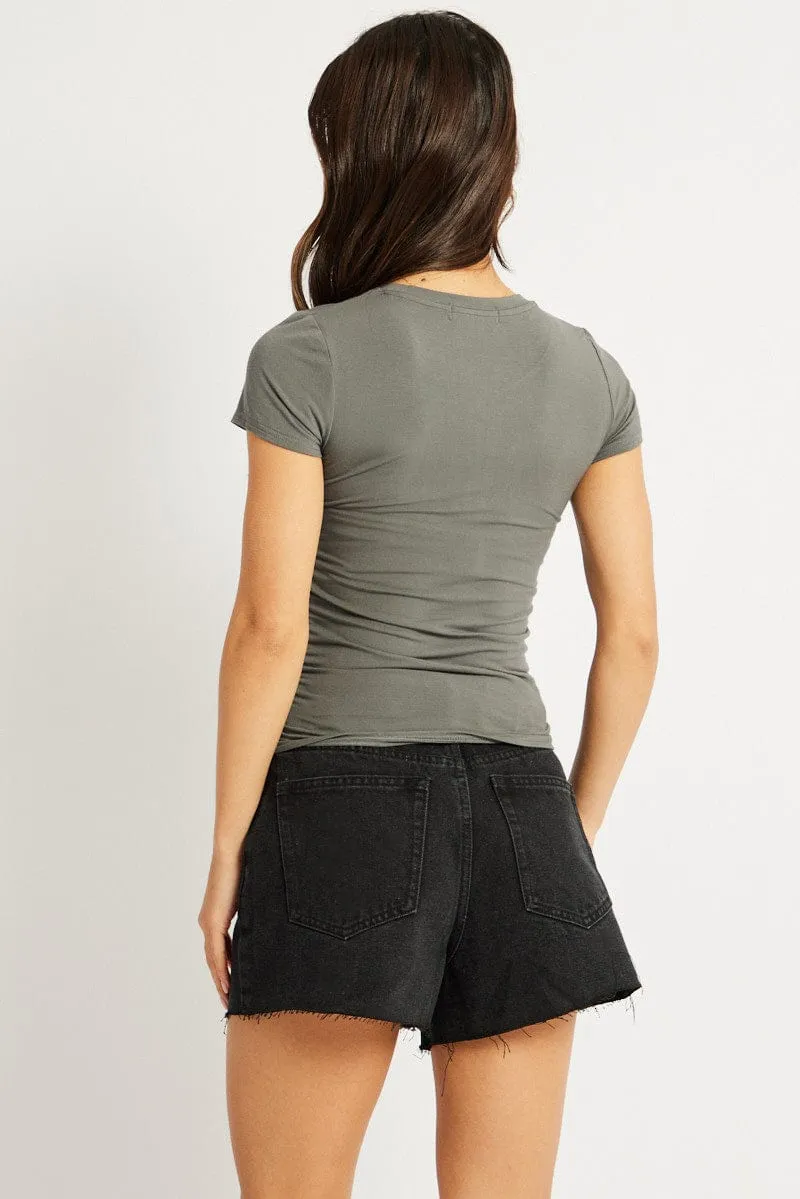 Grey T Shirt Short Sleeve Crew Neck Modal MultiPanelCut