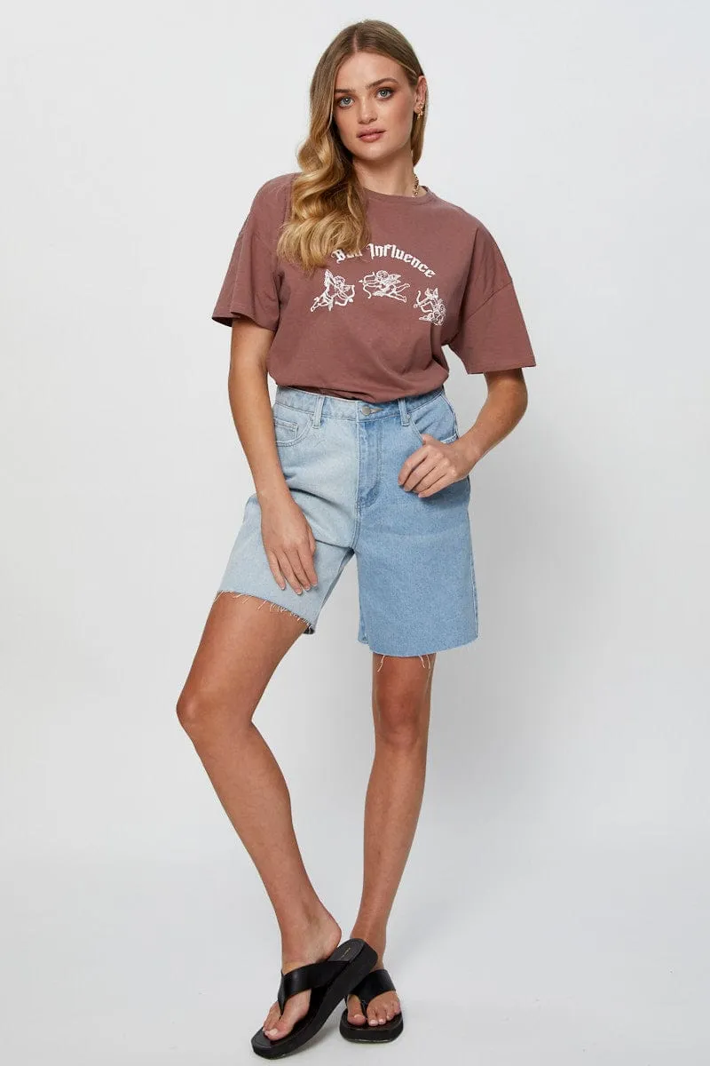 comfortable option Brown Graphic T-Shirt Short Sleeve Crop