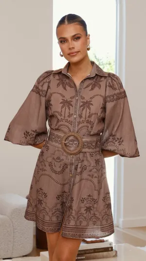 Xander Long Sleeve Mini Dress - Espresso Trendy Mood Bold print mini dress