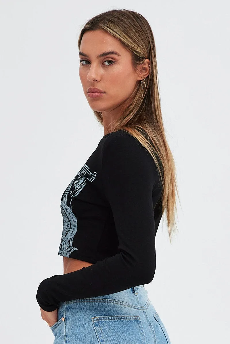 Comfort and Fit Halloween Black Tee Round Neck Graphic Print