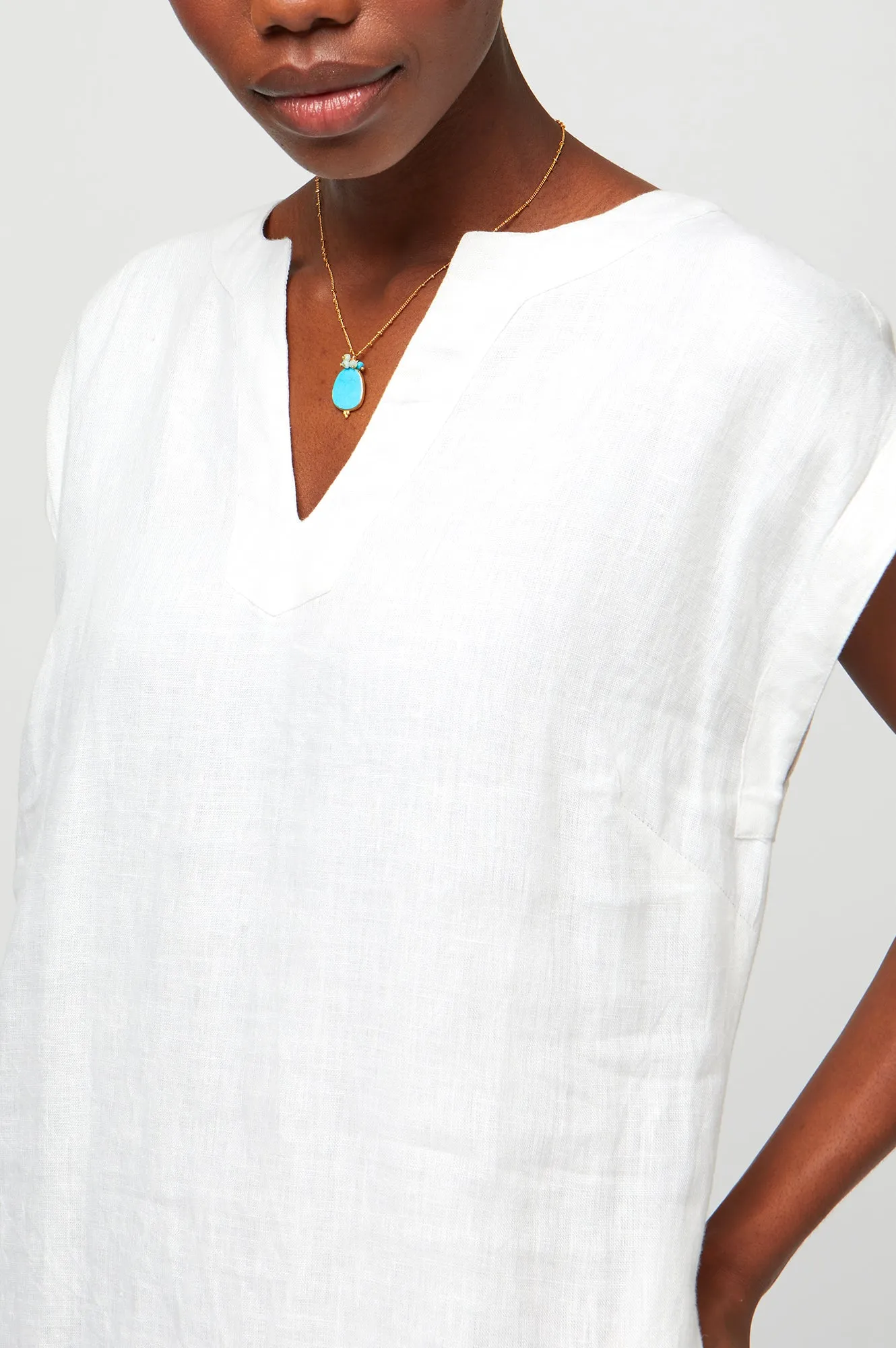 Neon Mood Charming Detail Dori Linen Dress | White