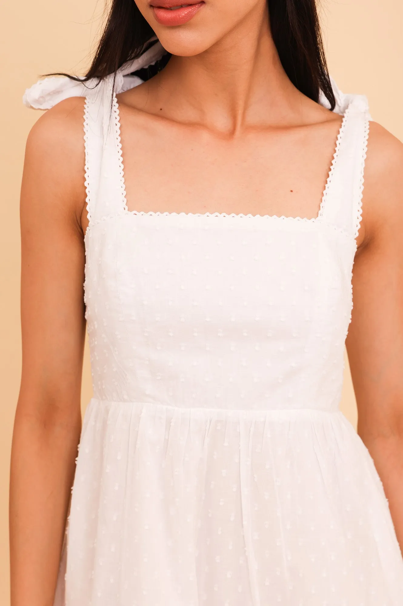 Tabitha Organic Cotton Dobby Short Dress | White Youthful Appeal