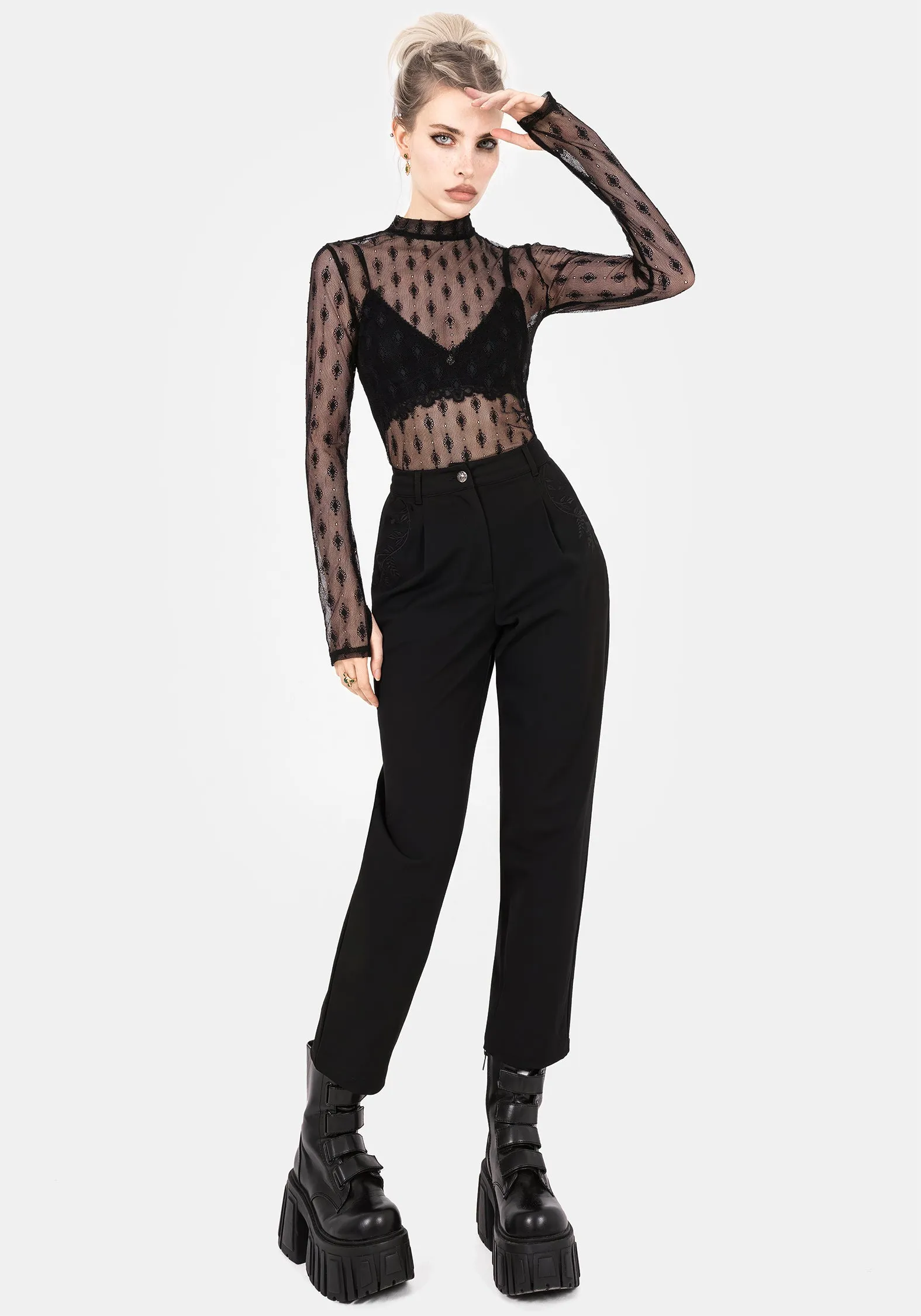 Stretchable Fabric Mona Embroidered Tapered Trousers
