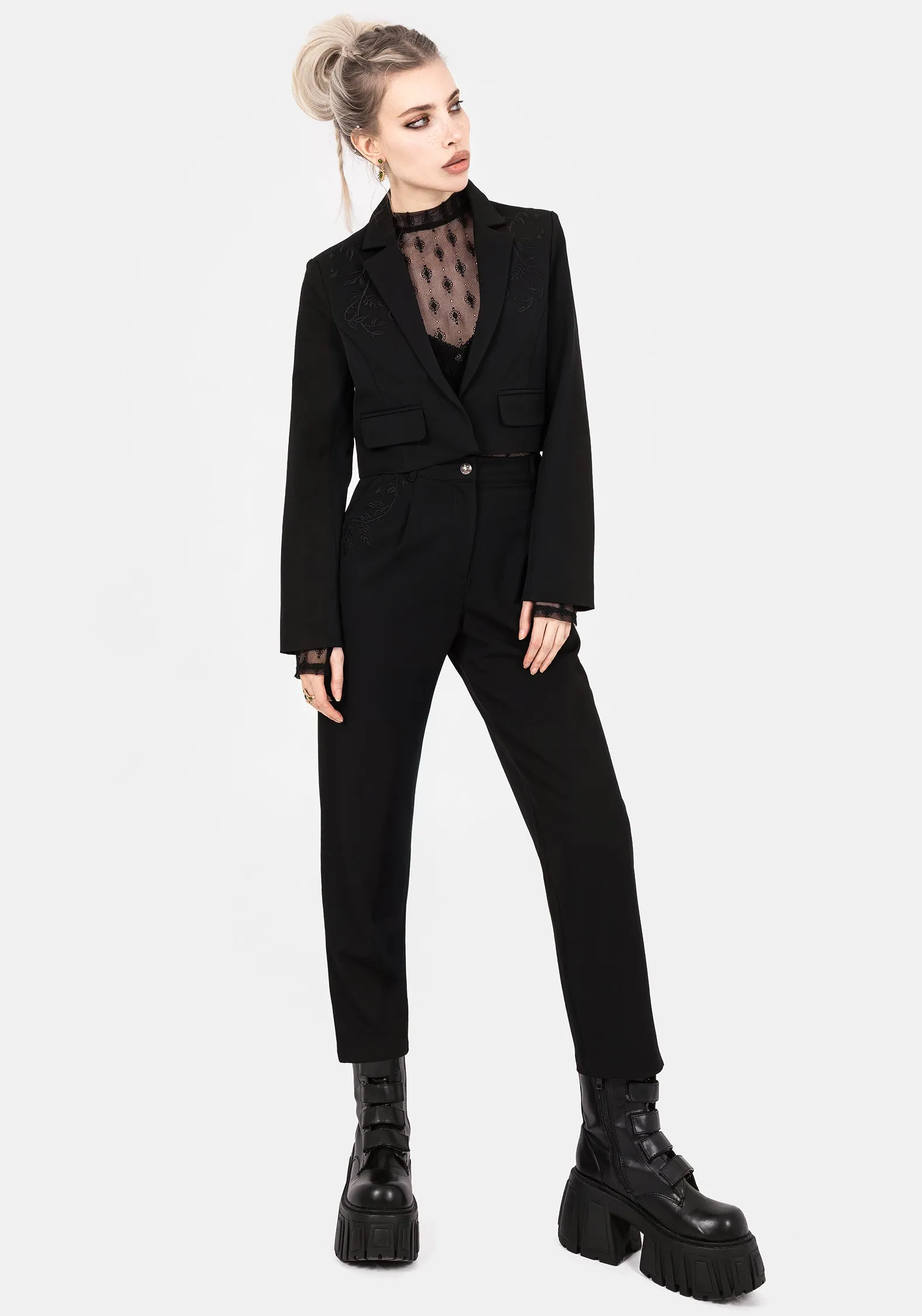 Contoured Panel Design Urban Cool Mona Embroidered Tapered Trousers