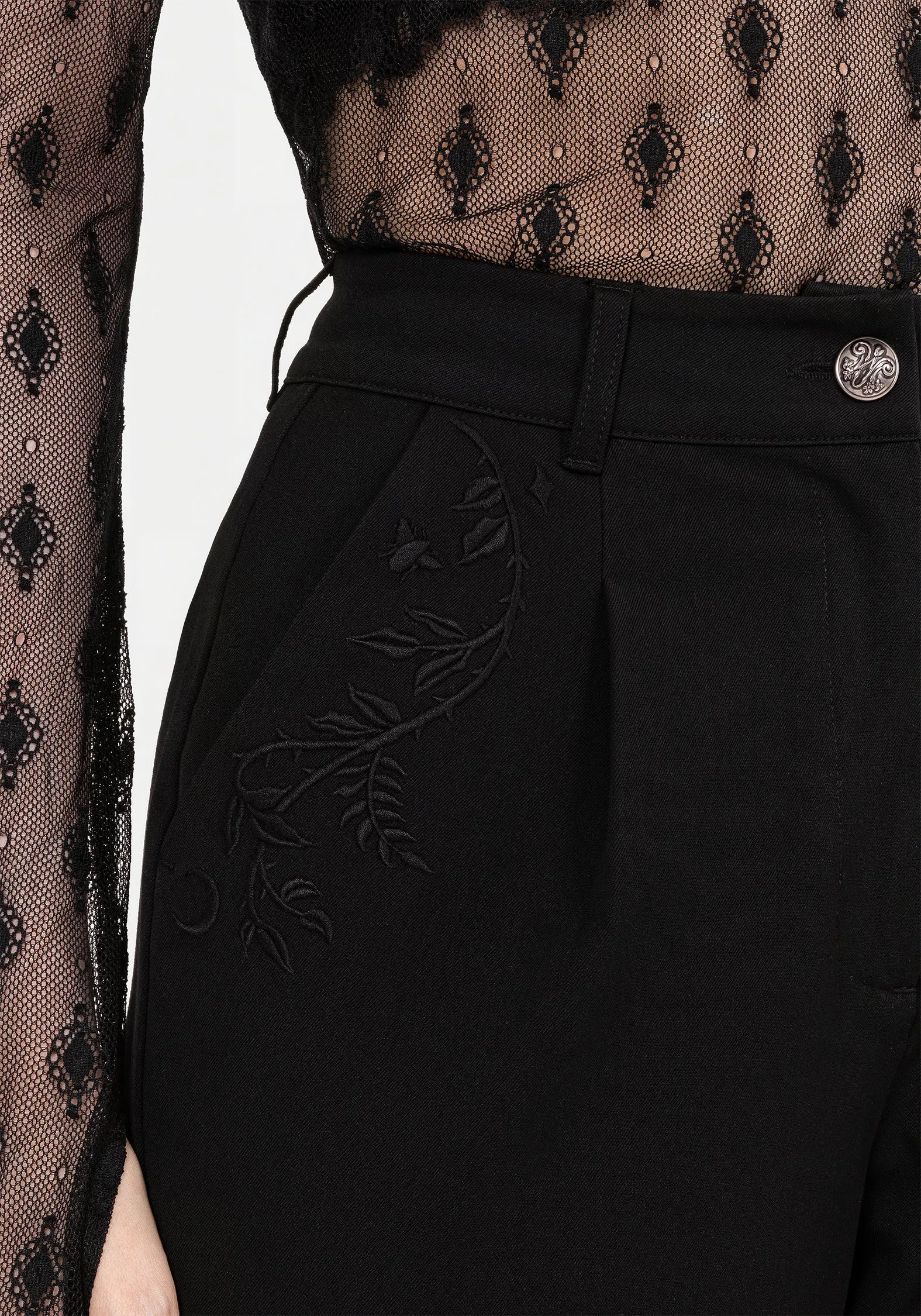 Mona Embroidered Tapered Trousers Blackout fabric Versatile Comfort