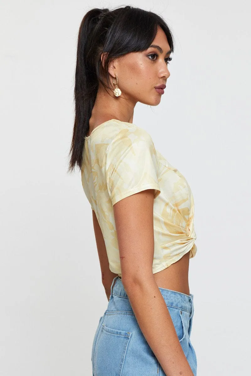 Comfort Fit Print Knot Top Short Sleeve