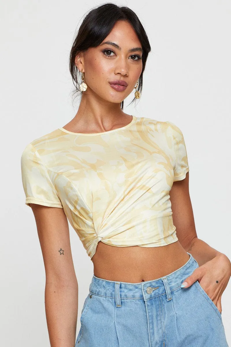 NonRestrictive Fit Print Knot Top Short Sleeve