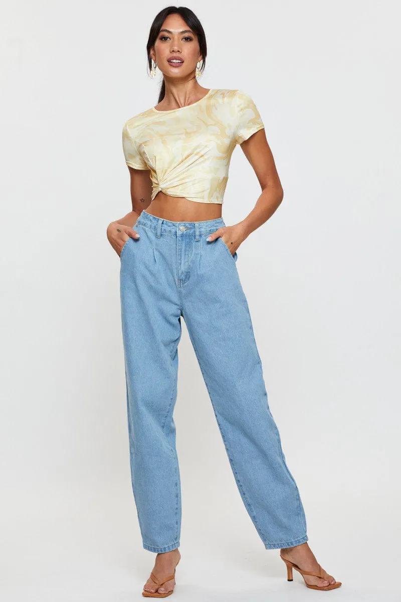 MoistureWicking Fabric Print Knot Top Short Sleeve