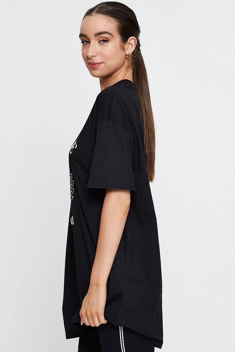 Black Graphic T-Shirt Short Sleeve Comfortable Piece Versatile Wardrobe Piece