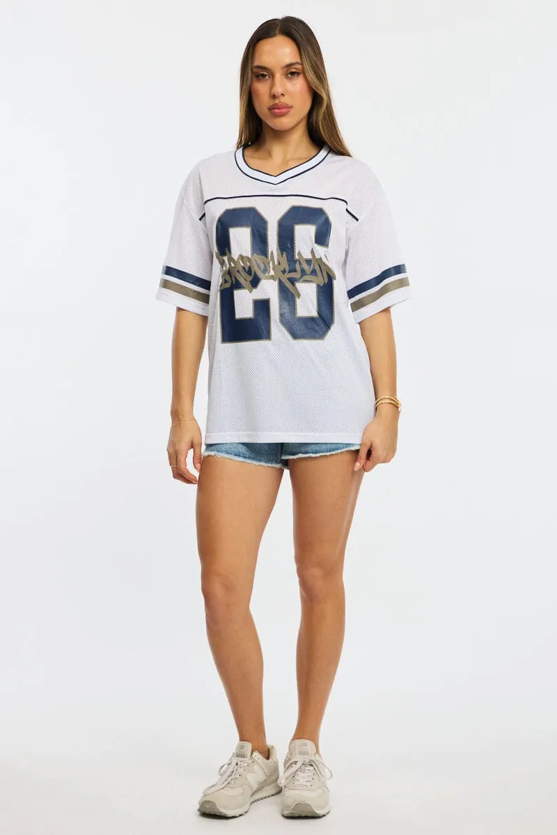 White Graphic Tee Short Sleeve Light and Comfortable