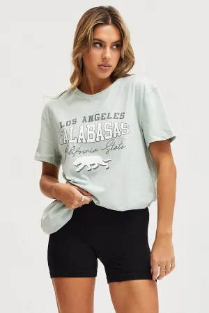 soft fit Seam Free Edging Green Graphic T-Shirt Short Sleeve